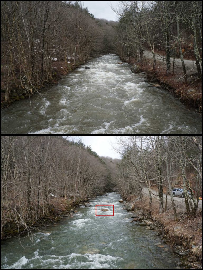 Image of gauge on Patterson Brook - Upper White River - Vermont Whitewater Kayaking