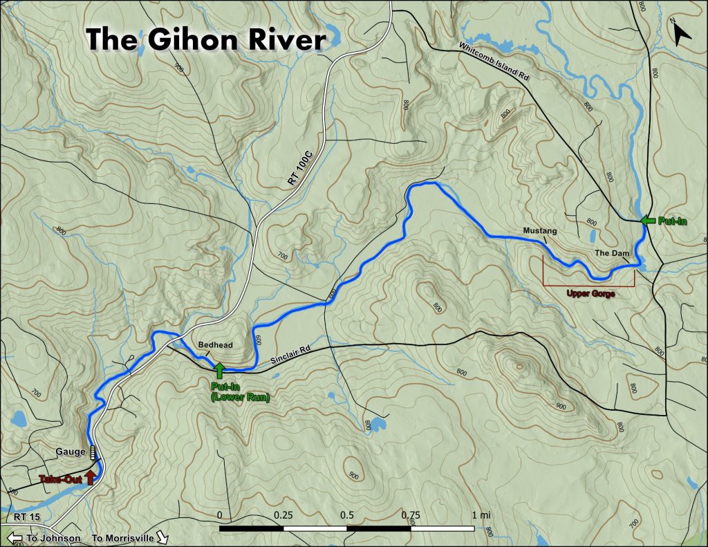 Map of rapids on the Gihon River Vermont Whitewater Kayaking