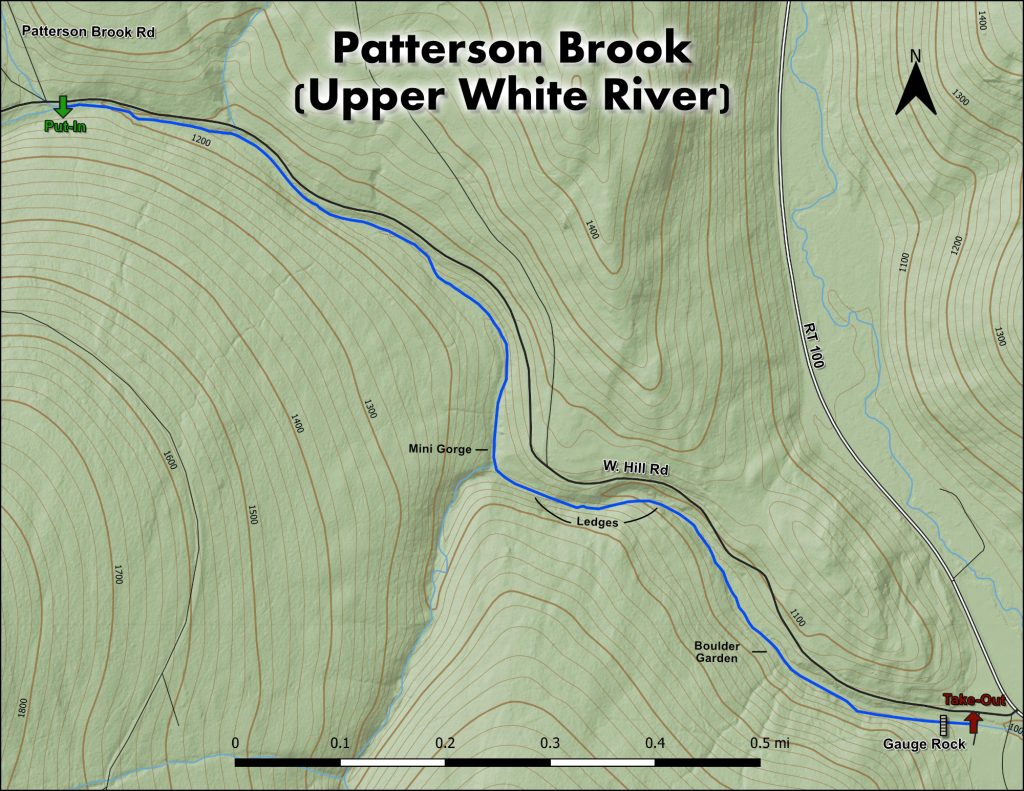 Map of the rapids on Patterson Brook Upper White River Vermont Whitewater Kayaking