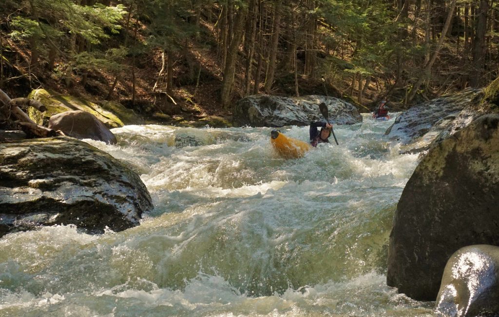 Cully Thomas runs a rapid on Ridley Brook Vermont Whitewater Kayaking