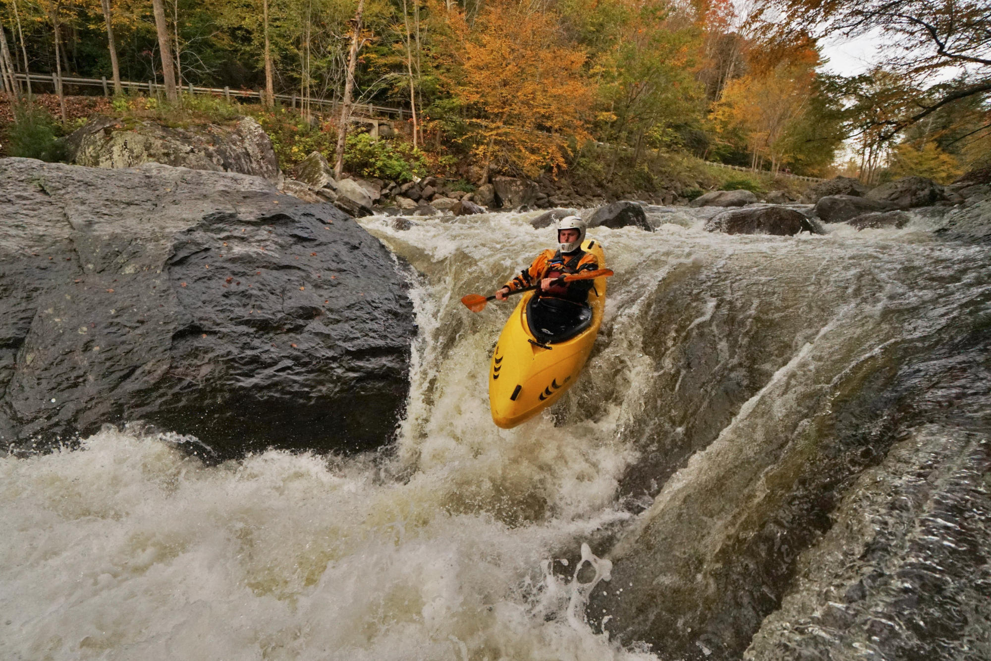 Clay Murphy runs Secret Compartment Rapid on the New Haven River Bristol Vermont Whitewater Kayaking