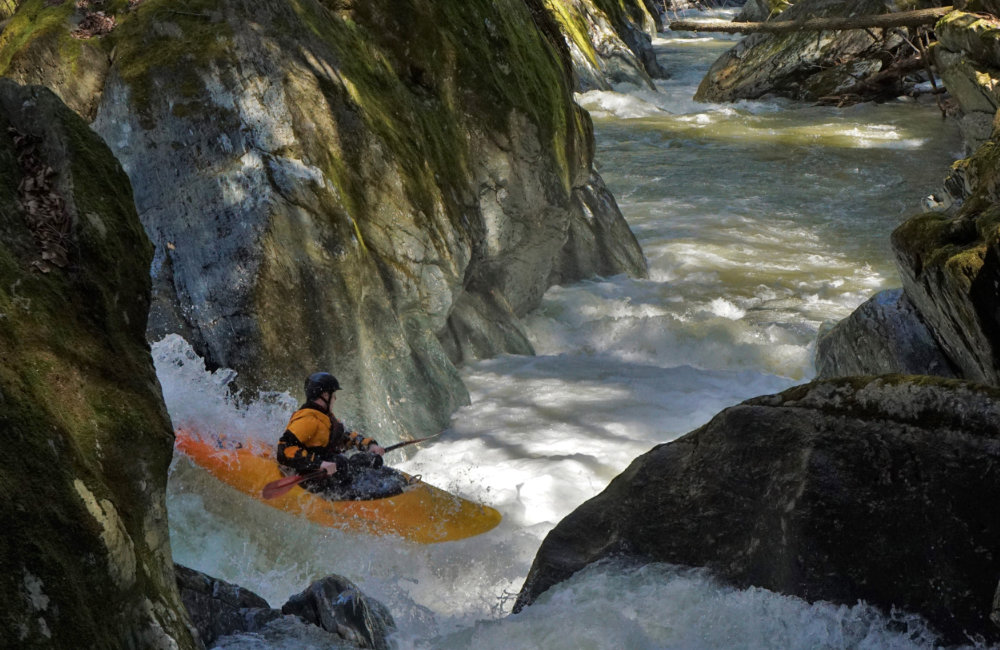 Kayaker in Ridley Brook Gorge Whitewater Vermont