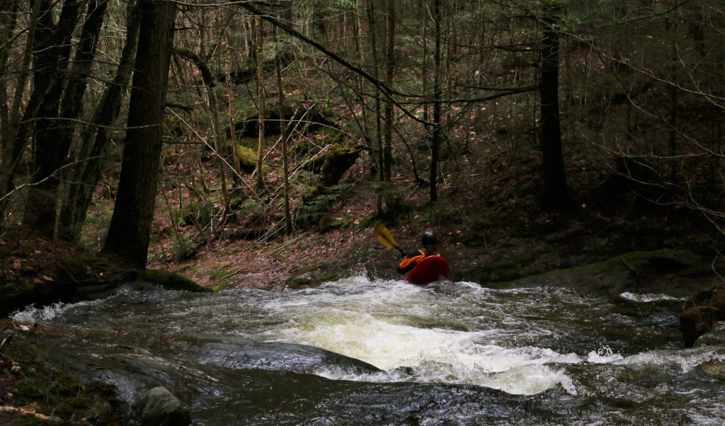 Eric Sorenson running a rapid on Waterman Brook Vermont Whitewater Kayaking
