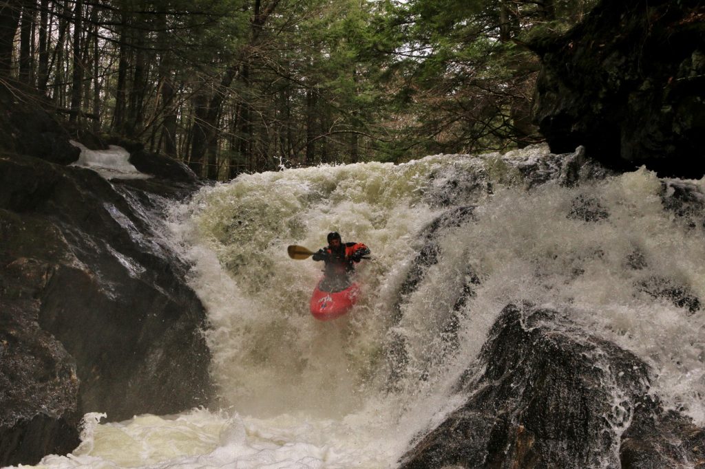 Eric Sorenson drops Kettle Falls Waterman Brook Vermont Whitewater Kayaking