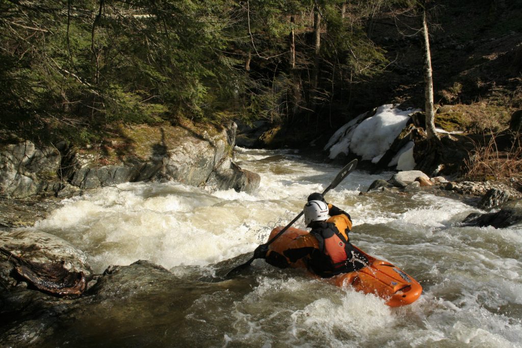 Adam Putnam runs The Terraces Rapid on Waterman Brook Vermont Whitewater Kayaking