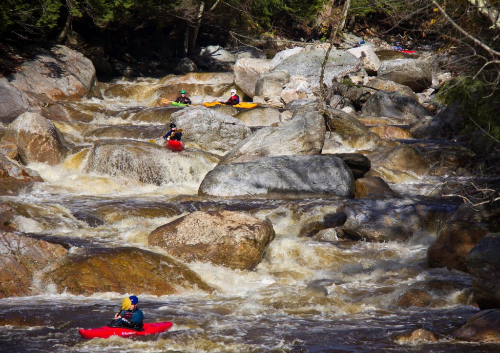 Kayakers Run Silver Bridge (TakeOut) Rapid Big Branch of Otter Creek Vermont Whitewater Kayaking