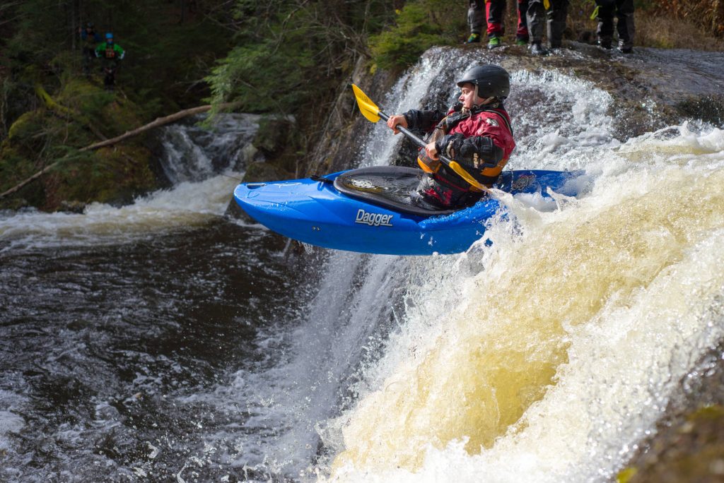 Scott Gilbert boofs the waterfall Moonshine on The Green River Vermont Whitewater Kayaking