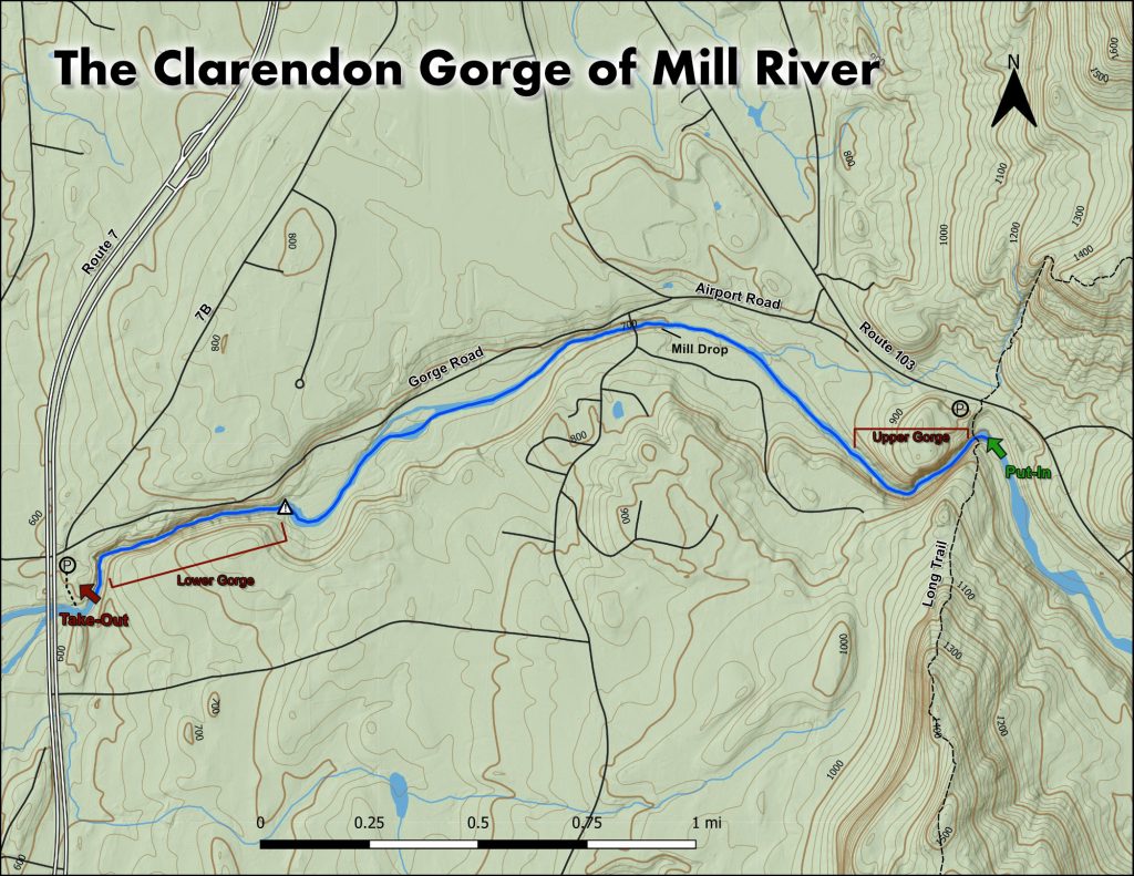 Map of the rapids of the Clarendon Gorge of the Mill River Vermont Whitewater Kayaking