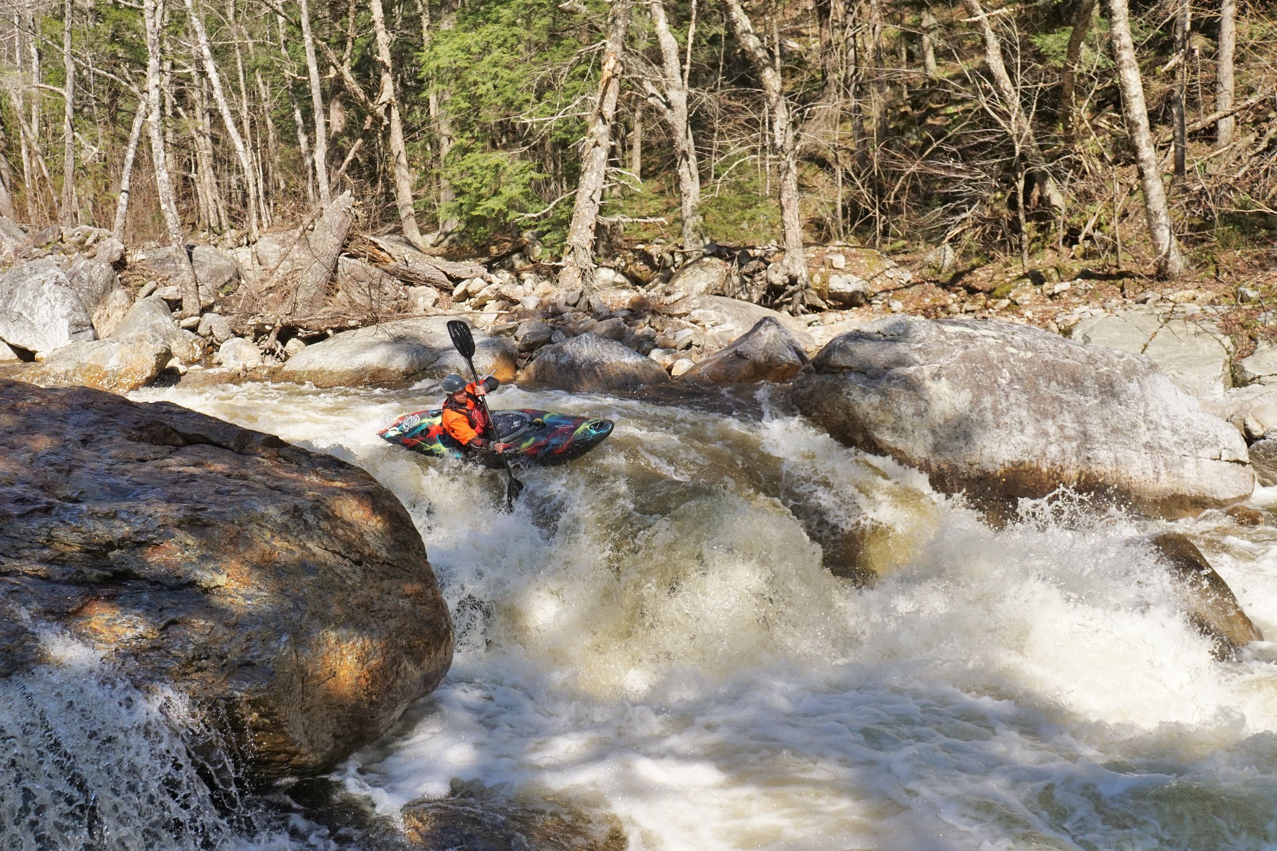 Mike Mainer runs the put in rapid on the Big Branch of Otter Creek Vermont whitewater kayaking
